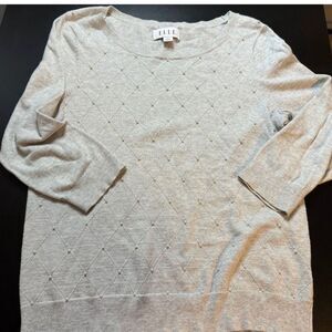 Womens Elle Size Medium Gray Sweater Faux Pearl Winter Work Business Holiday